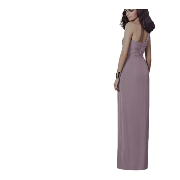 The Dessy Collection One Shoulder Draped Front Slit Maxi Dress Suede Rose Sz 4 - Picture 3 of 12